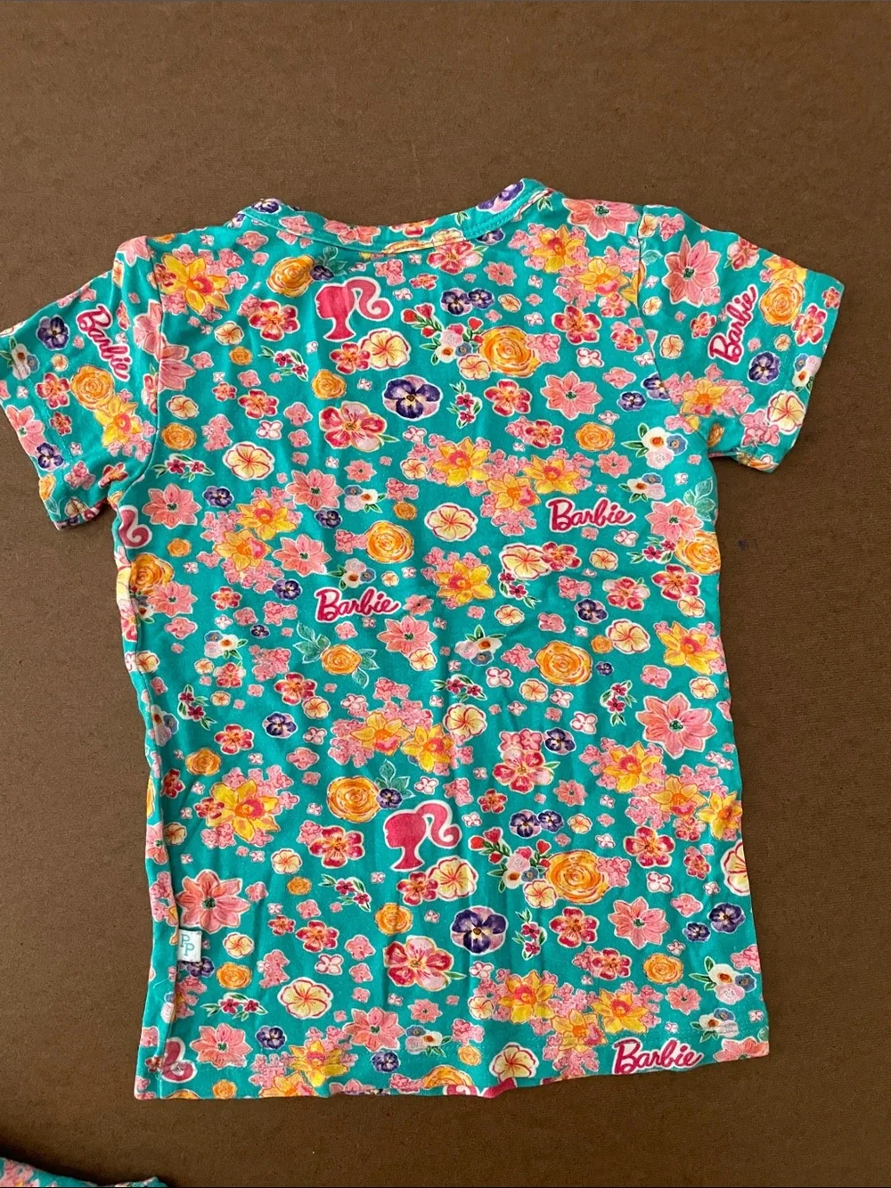 Posh Peanut OG Barbie Teal Floral Short Sleeve Pajama Set with Pink Accents